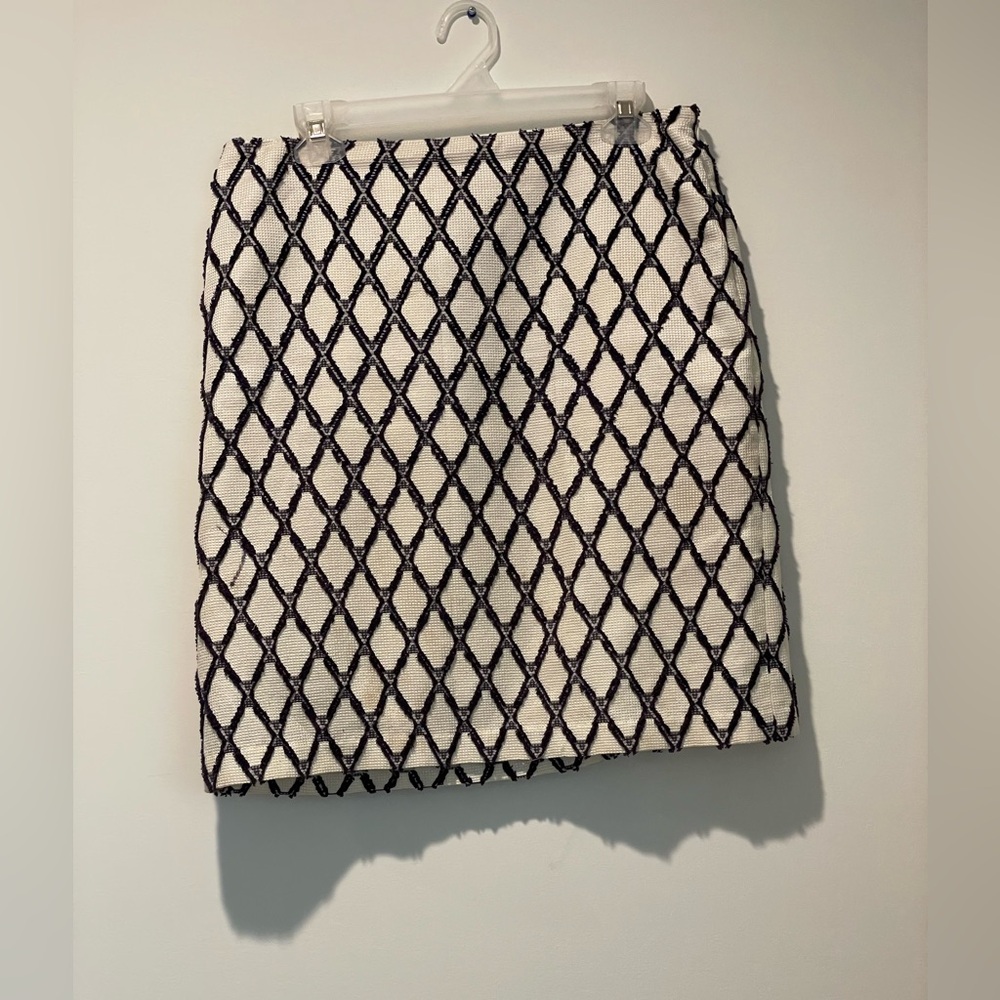 J.Mclaughlin Blue and‎ Cream Diamond Patterned Cotton Skirt Sz 10